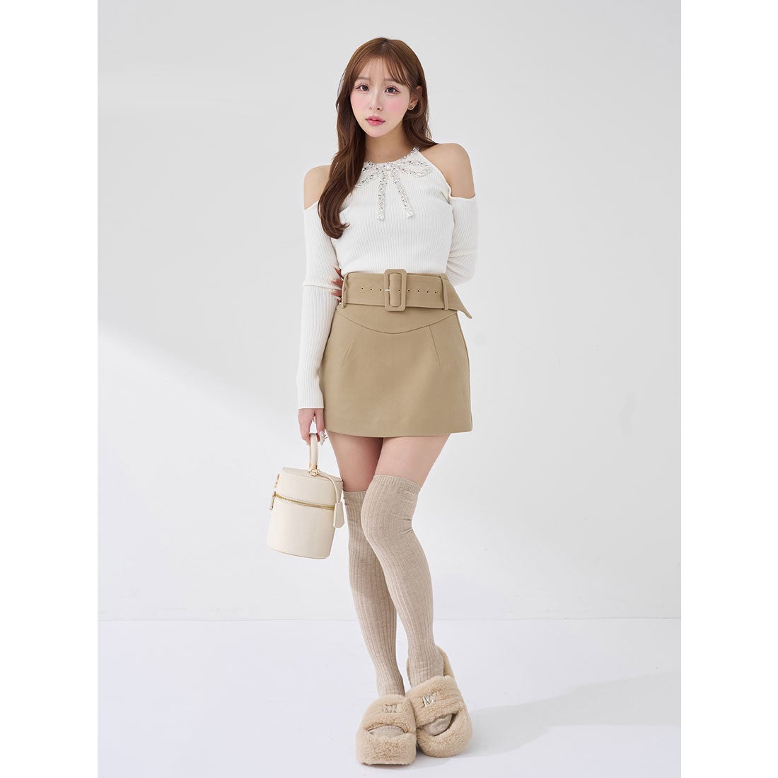 ダーリッチ Darich シェイプラインベルトミニスカート （ベージュ