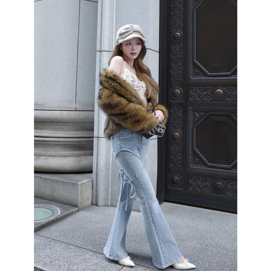 ♡ ダーリッチ ♡ ピコレースハイウエストフレアデニム Sサイズ アイス