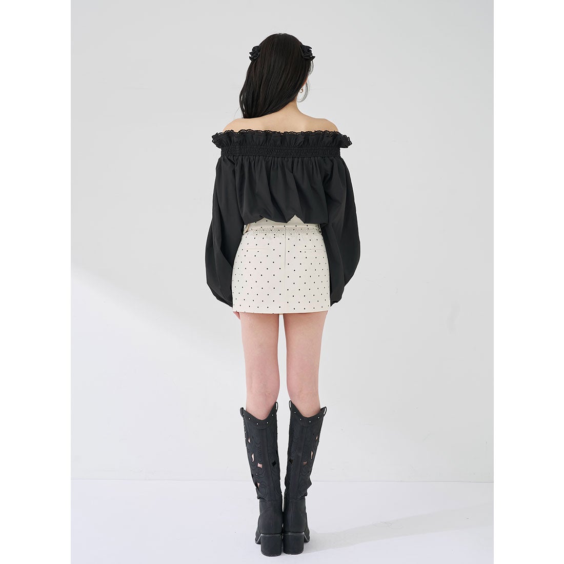 ダーリッチ Darich シェイプラインベルトドットミニスカート （グレー