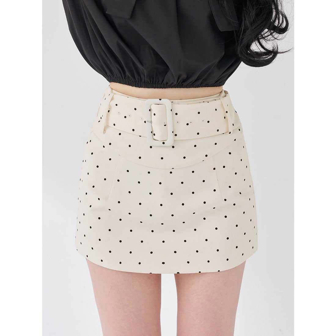 ダーリッチ Darich シェイプラインベルトドットミニスカート （グレー