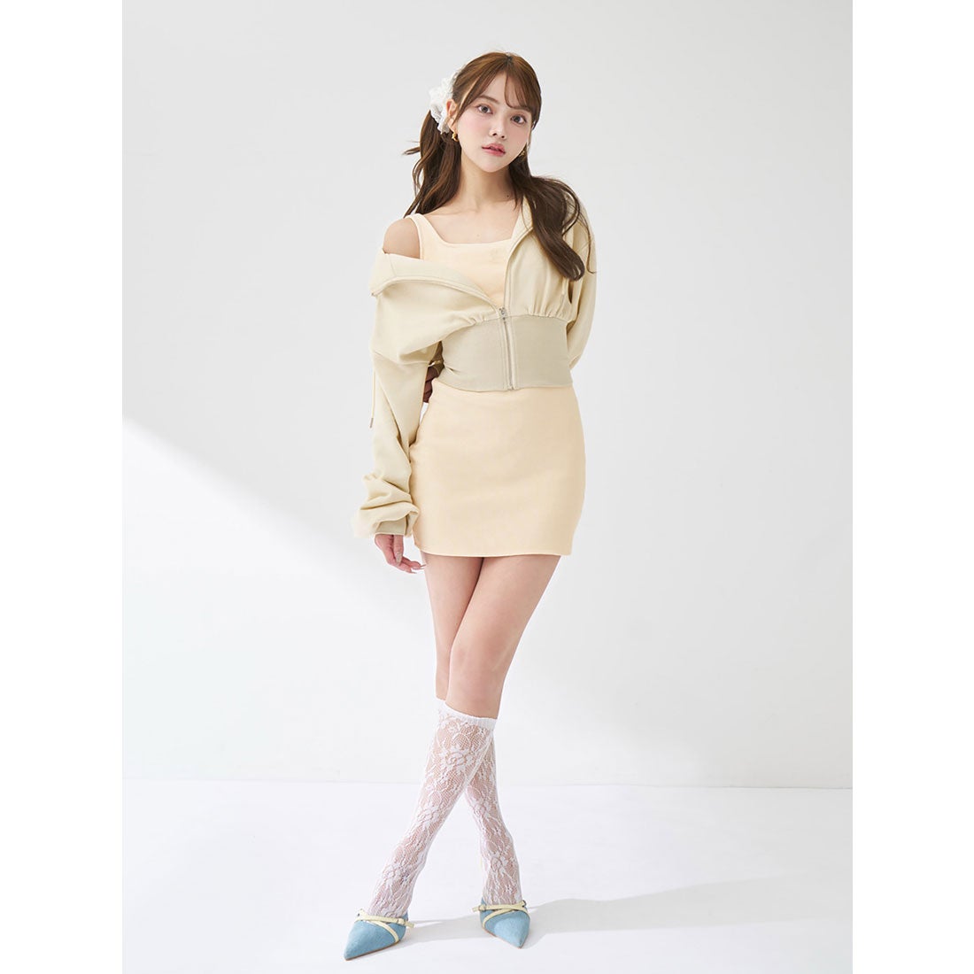 ダーリッチ Darich カラーラメスウェットコルセットパーカー