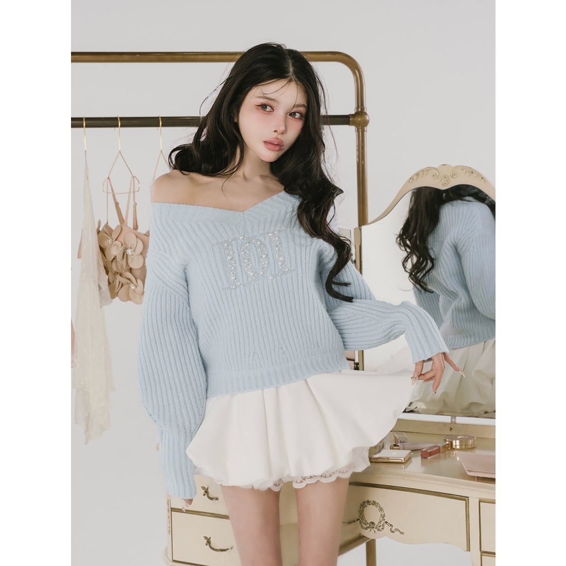 ダーリッチ Darich ファンシービーズDDロゴボリュームニットトップス