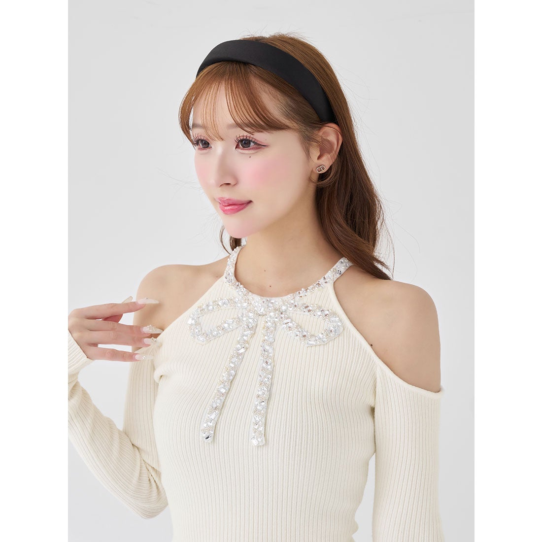 新品タグ付き ダーリッチ リボンビジューアメスリニットトップス