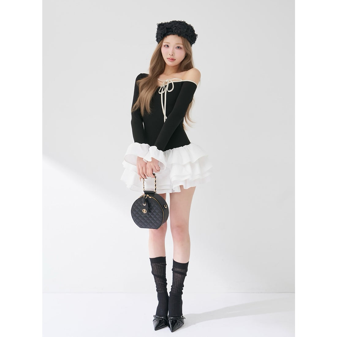 ダーリッチ Darich デザインネックリボンミニワンピース （グレー