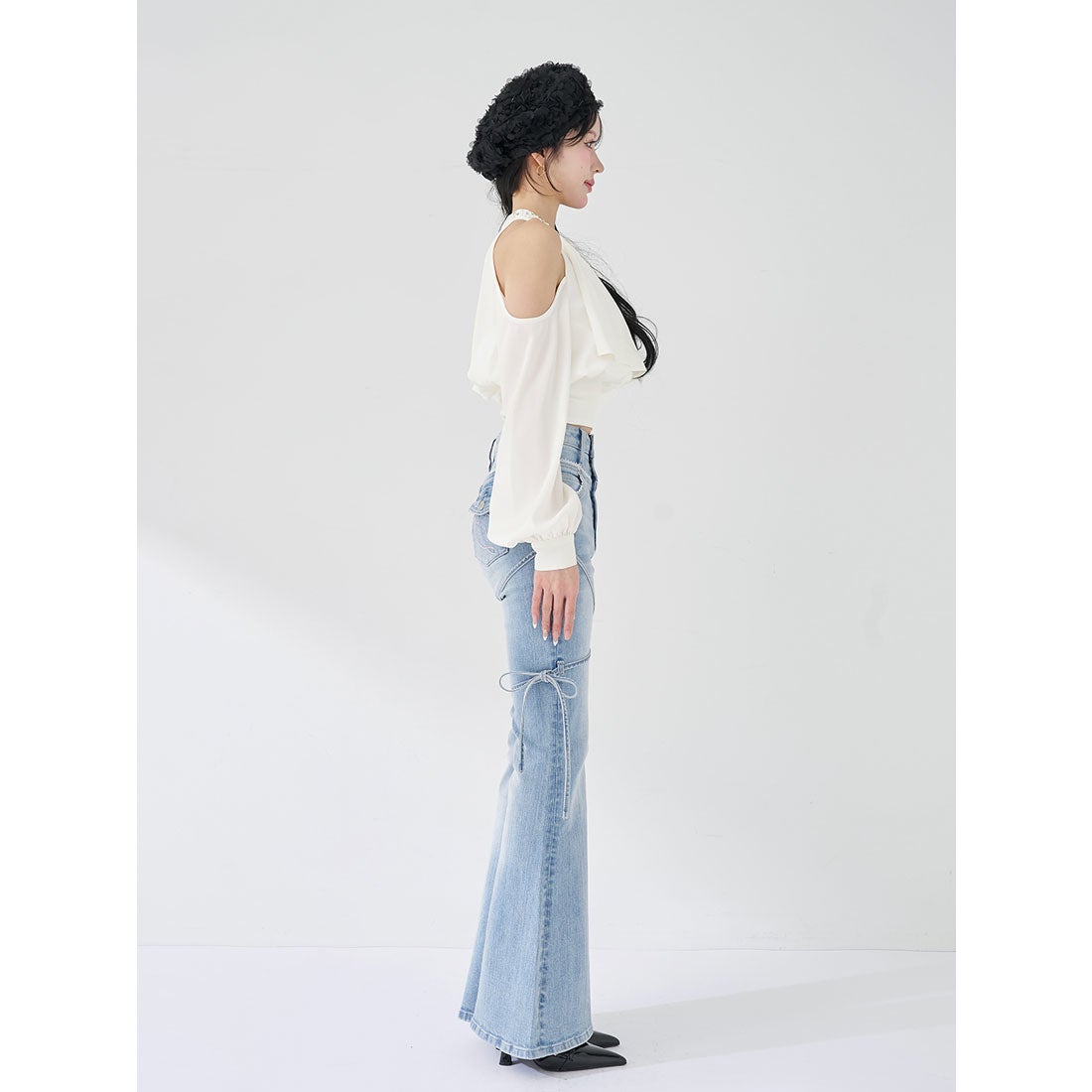 ダーリッチ Darich パールネックアメスリブラウス （ホワイト