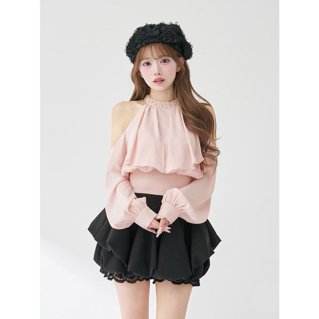 ダーリッチ Darich パールネックアメスリブラウス （ピンク