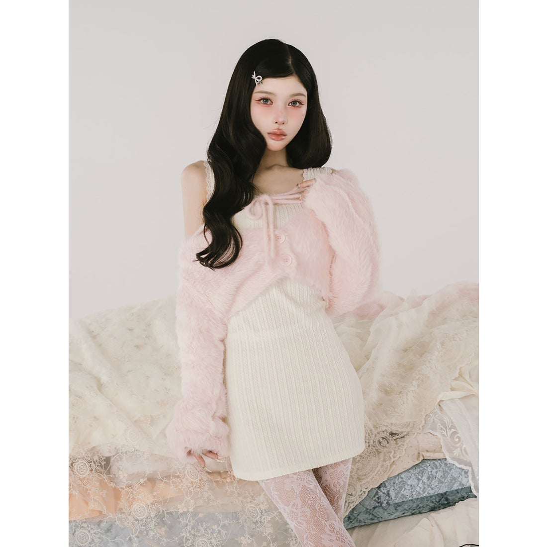 ダーリッチ Darich ケーブルニットソーセットミニワンピース （ピンク