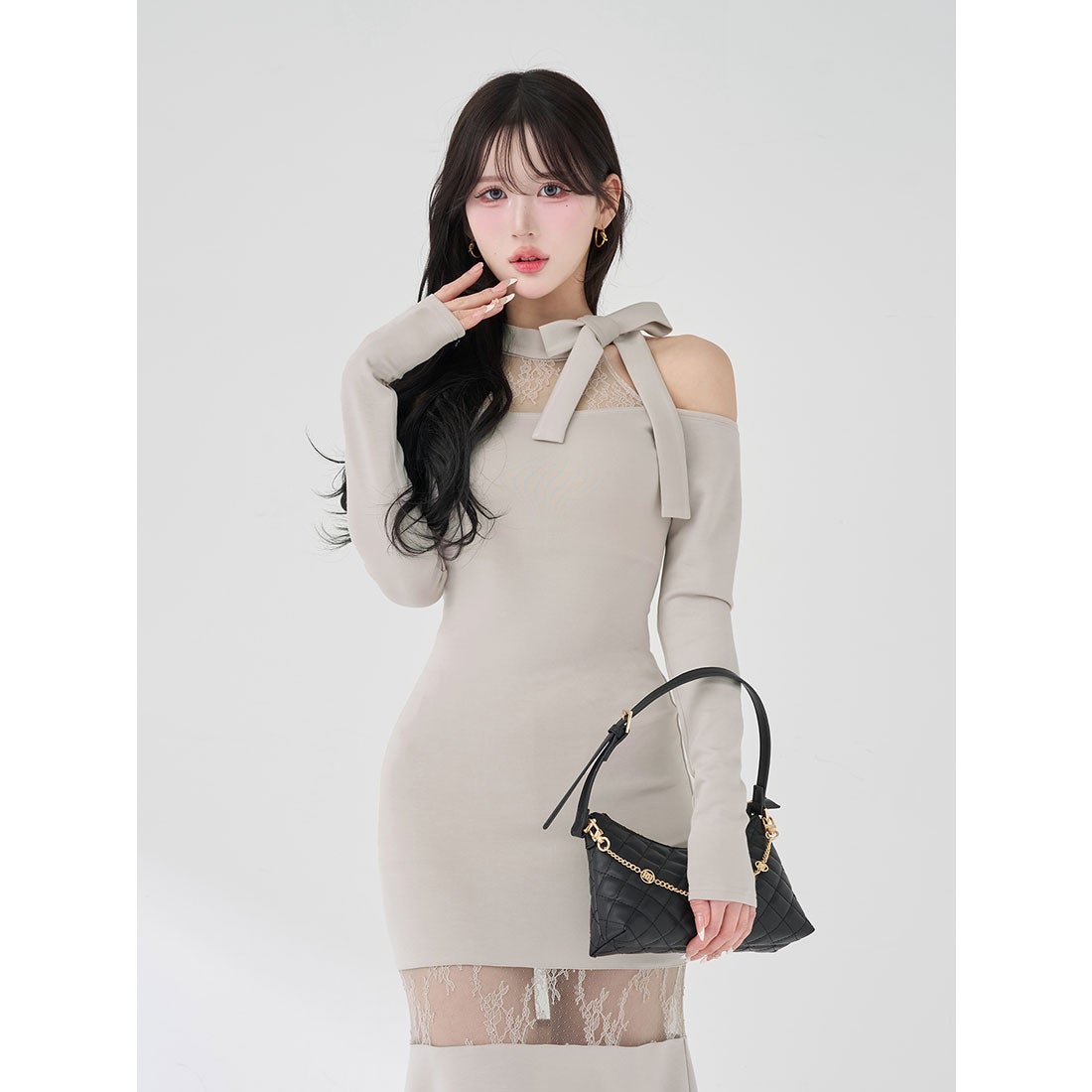 ダーリッチ Darich ポイントレースカットロングワンピース （グレー