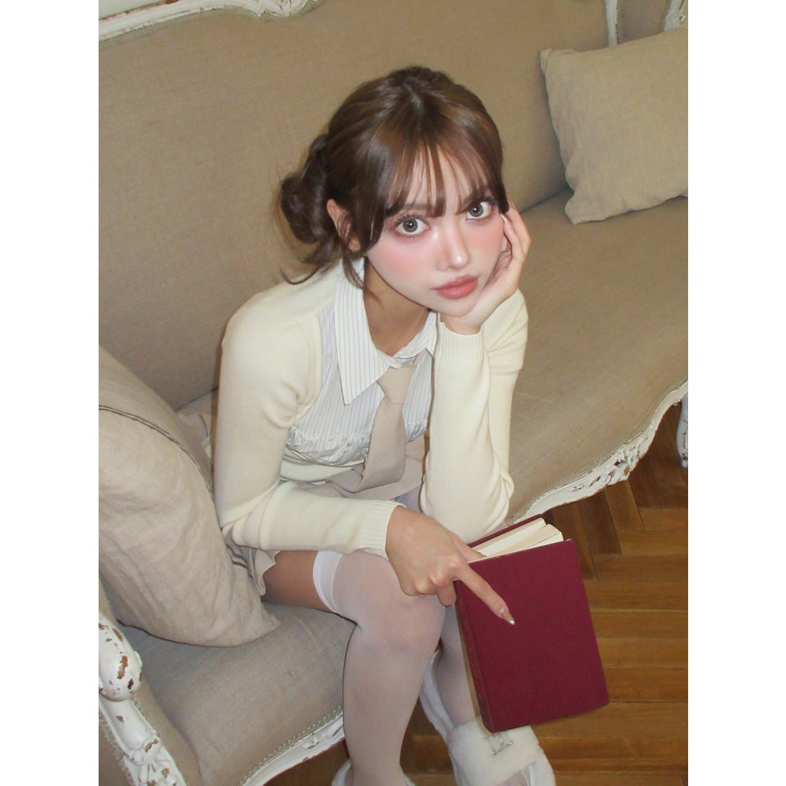 ダーリッチ Darich ネクタイシャツドッキングニットミニワンピース