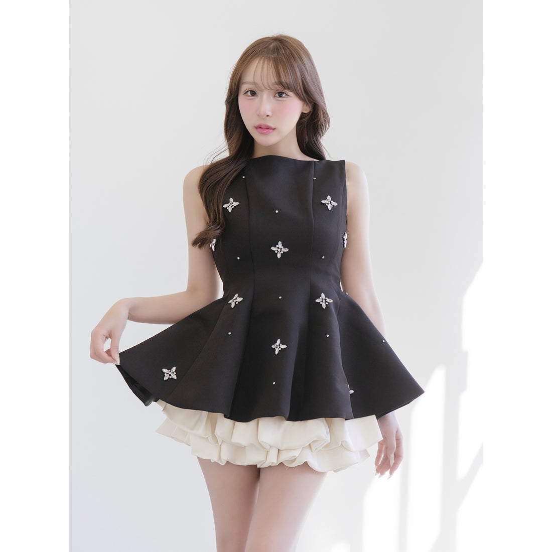 ダーリッチ Darich ビジューフレアバルーンミニドレス （ホワイト