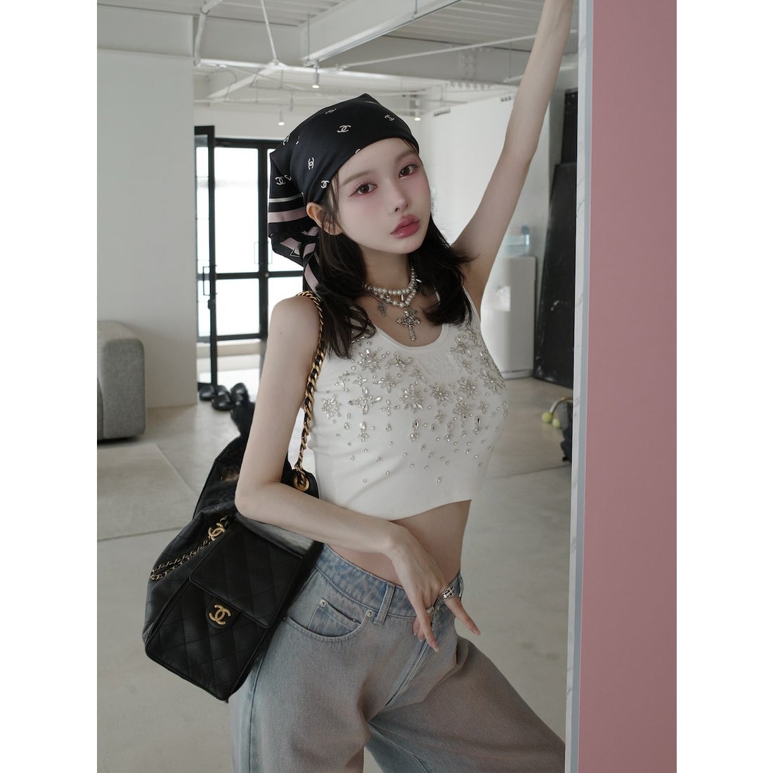 ダーリッチ Darich ジュエリーリブノースリトップス （グレー