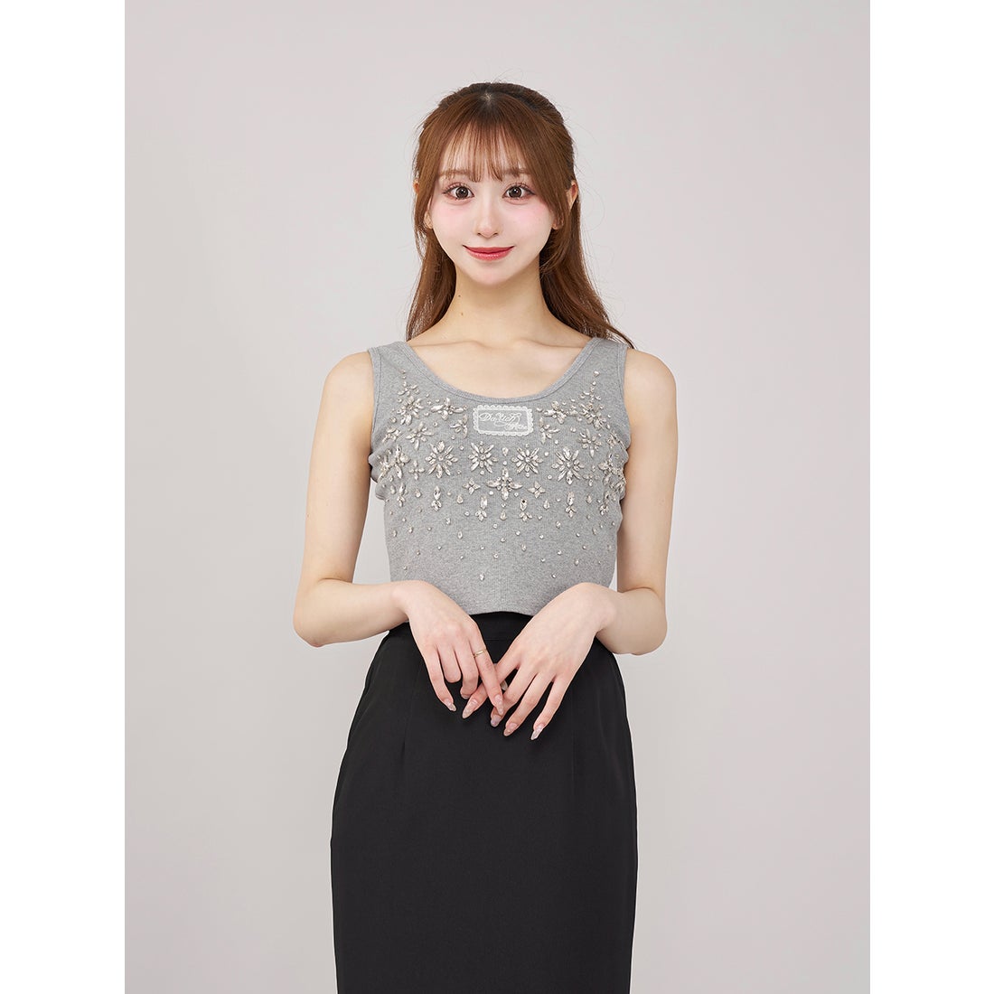 ダーリッチ Darich ジュエリーリブノースリトップス （グレー