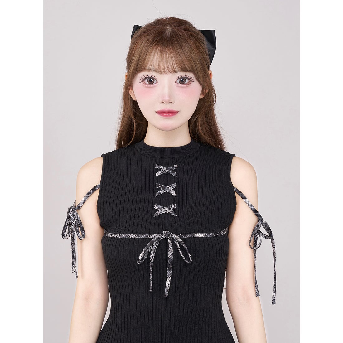 ダーリッチ Darich ドッキングレースアップミニワンピース （ブラック