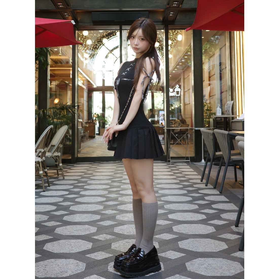 ダーリッチ Darich ドッキングレースアップミニワンピース （ブラック