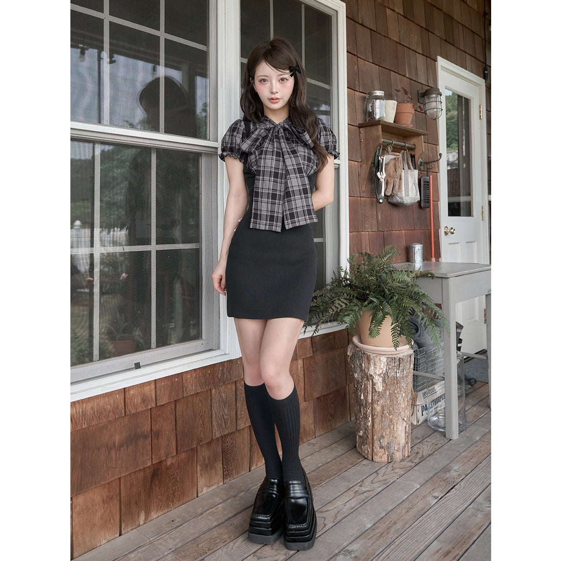 ダーリッチ Darich レイヤードライクボウタイニットミニワンピース