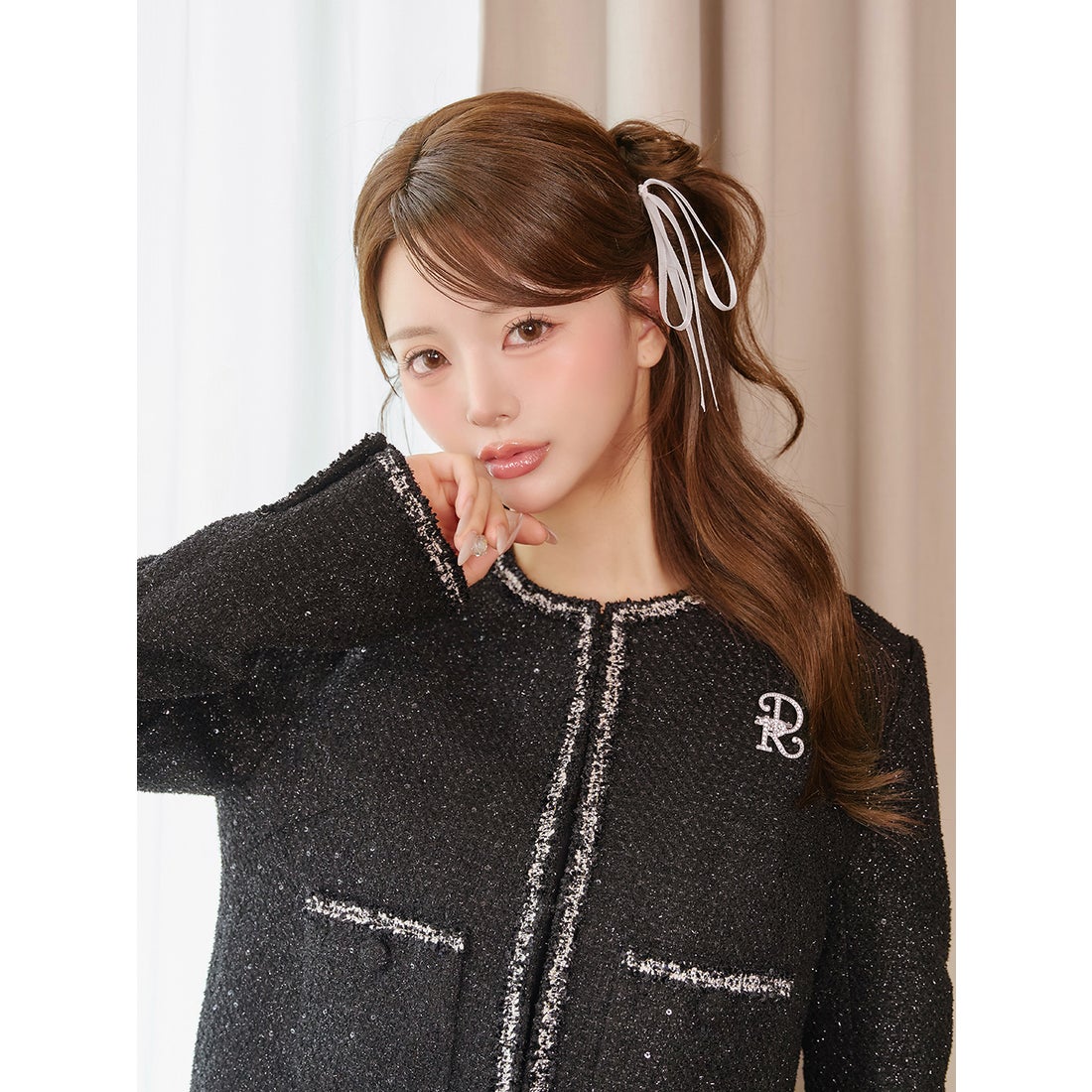 ダーリッチ Darich スパンコールツイードジャケット （ブラック