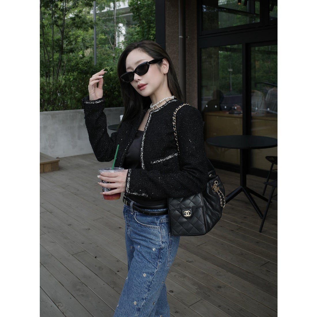 ダーリッチ Darich スパンコールツイードジャケット （ブラック