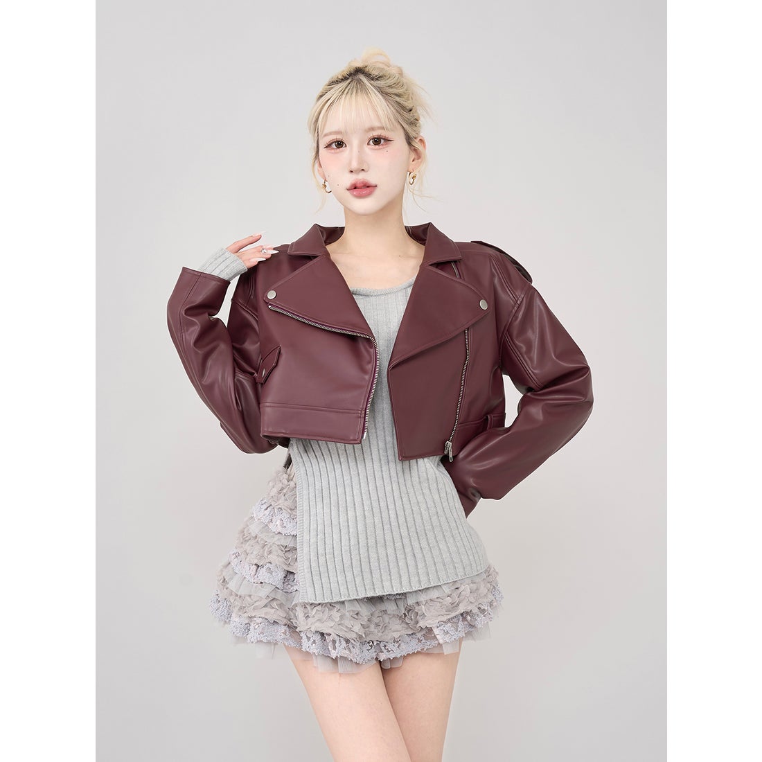 ダーリッチ Darich ドロップショートライダースジャケット （ボルドー