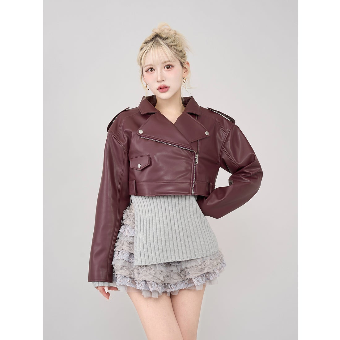 ダーリッチ Darich ドロップショートライダースジャケット （ボルドー