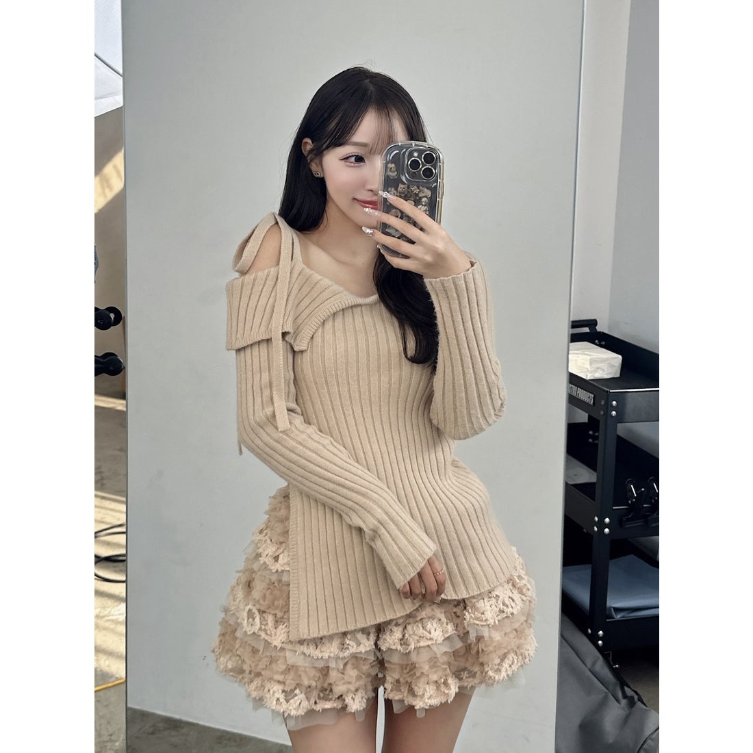 ダーリッチ Darich ランダムフリルニットセットアップ （ベージュ