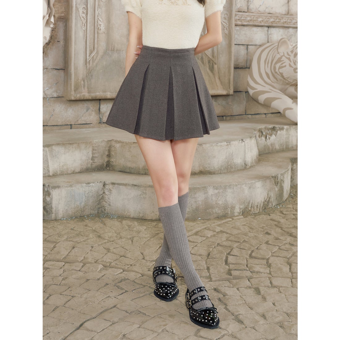 ダーリッチ Darich ハイウエストボックスミニスカート （グレー