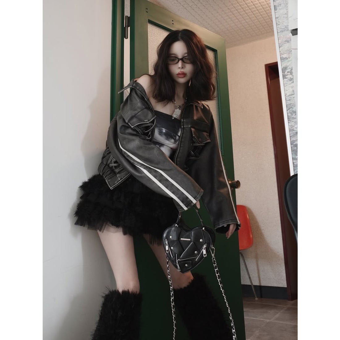 ダーリッチ Darich ミックスレースフリルミニスカート （ブラック