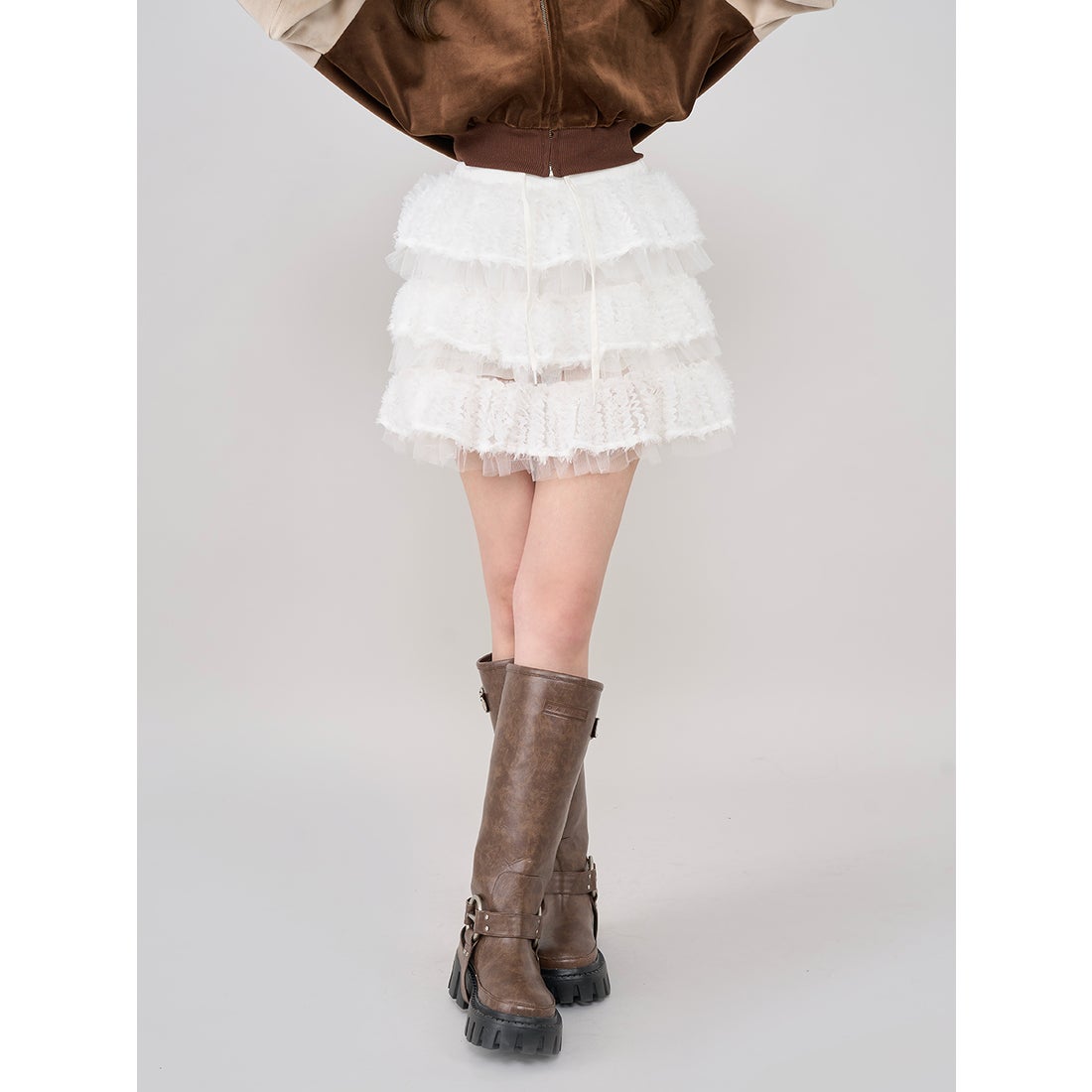 ダーリッチ Darich ミックスレースフリルミニスカート （アイボリー