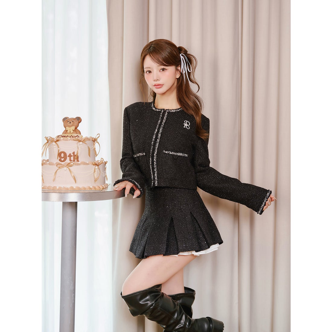 ダーリッチ Darich スパンコールツイードミニスカート （ブラック