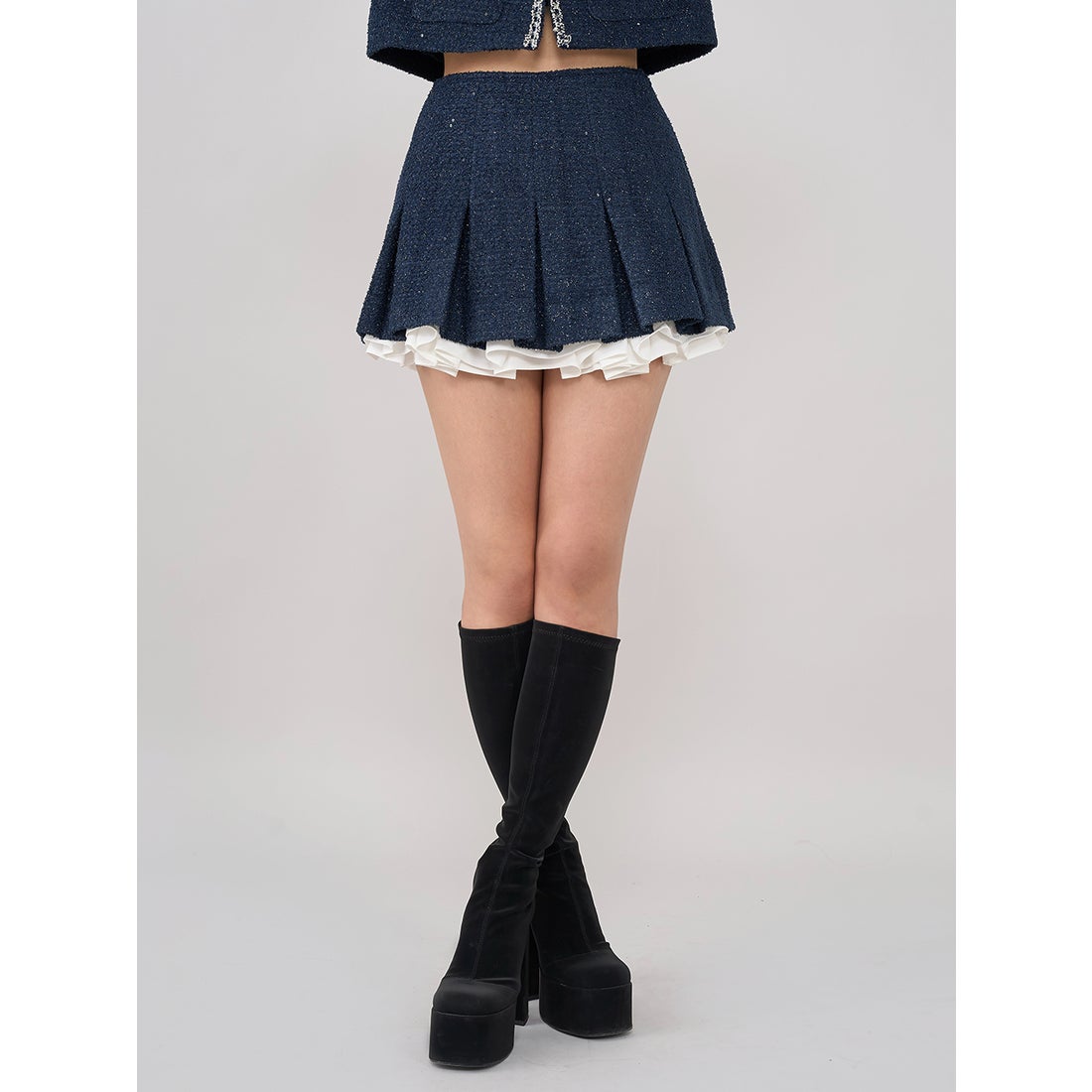 ダーリッチ Darich スパンコールツイードミニスカート （ネイビー