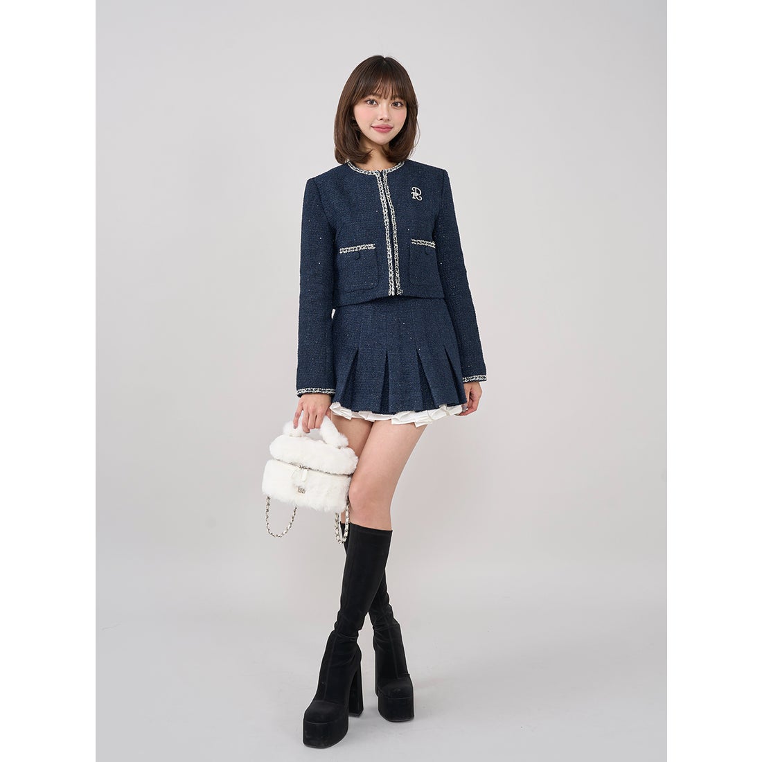 ダーリッチ Darich スパンコールツイードミニスカート （ネイビー