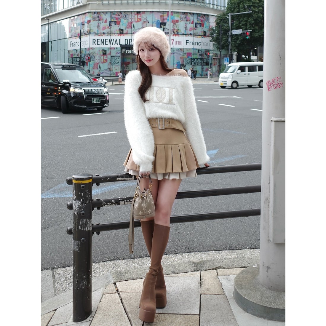 ダーリッチ Darich ダブルプリーツミニスカート （ベージュ