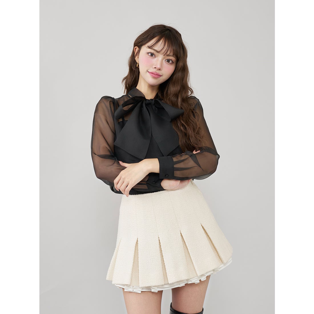 ダーリッチ Darich シアーパフショルブラウス （ブラック