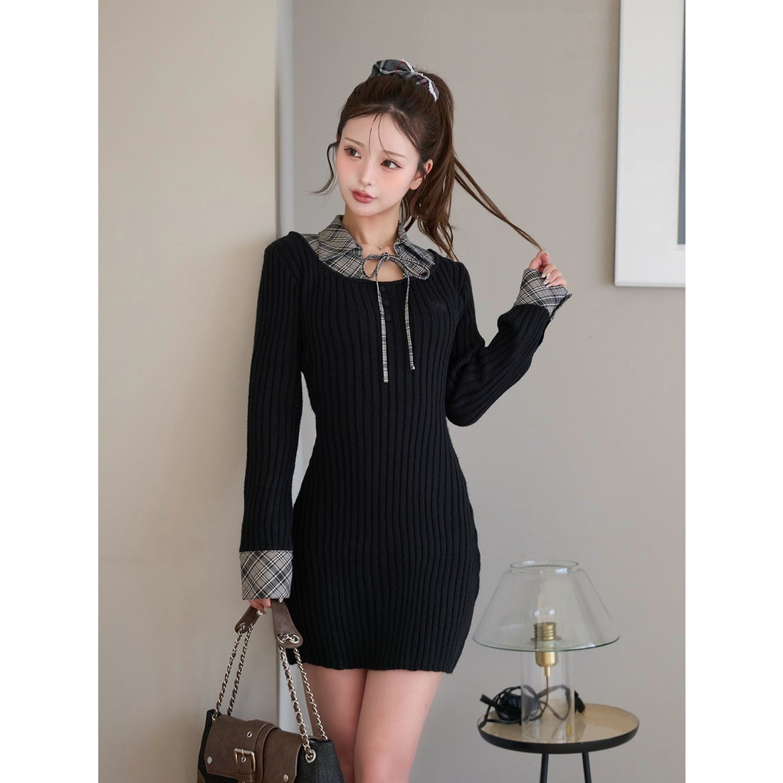 ダーリッチ Darich レイヤードライクニットミニワンピース （ブラック