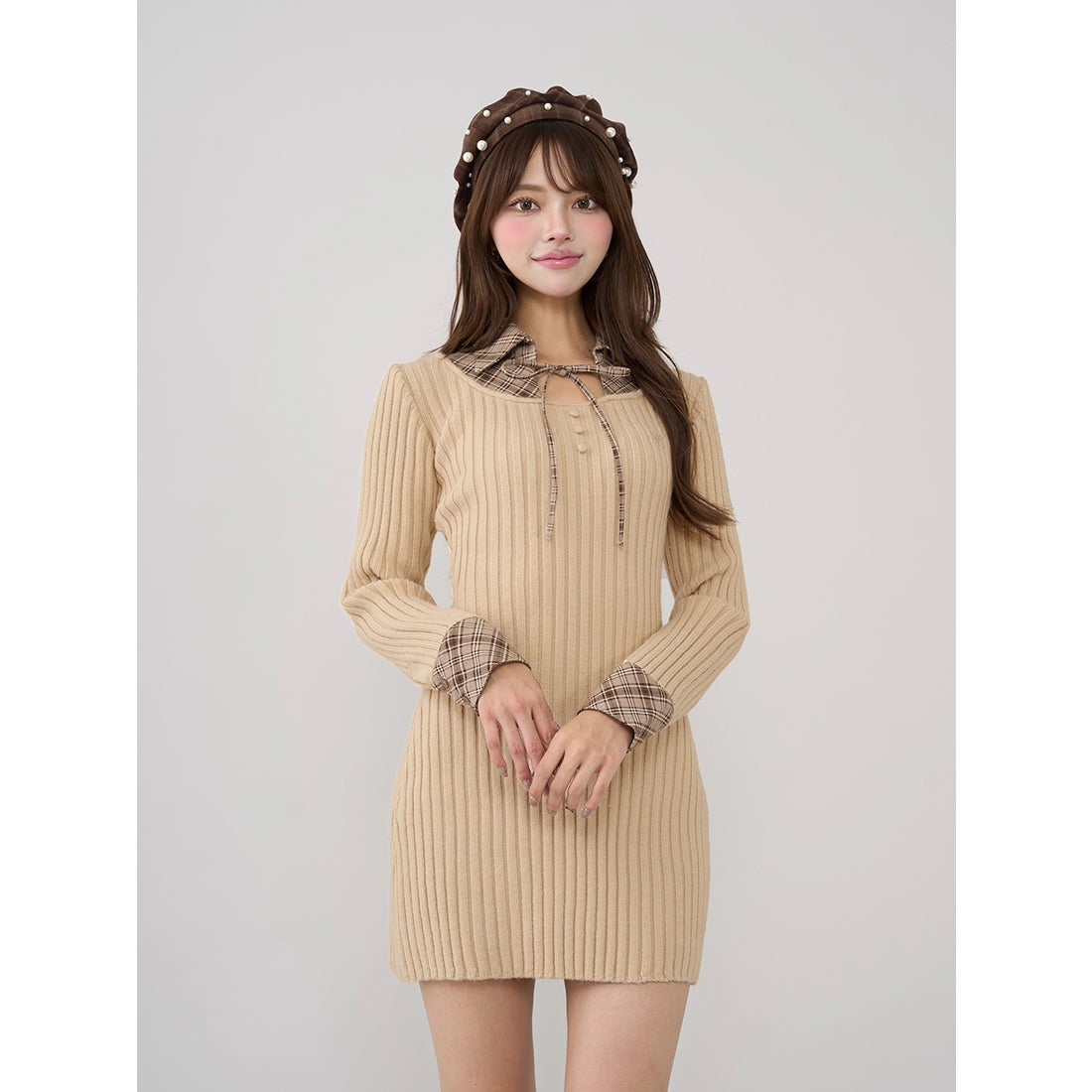 ダーリッチ Darich レイヤードライクニットミニワンピース （ベージュ
