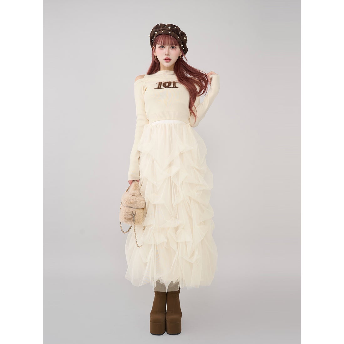 ダーリッチ Darich レイヤードライクロゴニットトップス （グレー