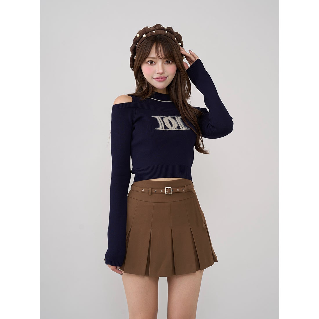 ダーリッチ Darich レイヤードライクロゴニットトップス （ネイビー