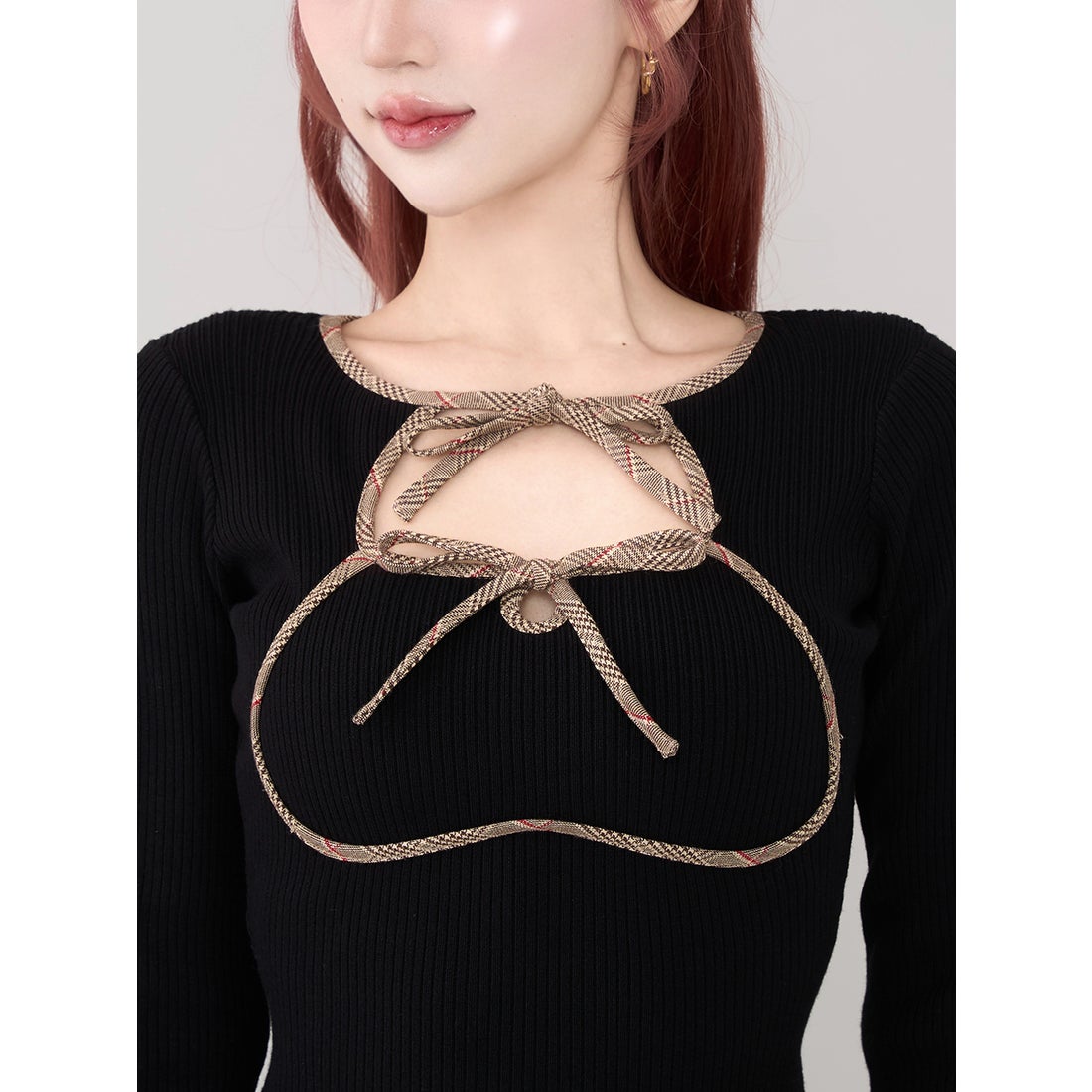 ダーリッチ Darich ポイントチェックニットミニワンピース （グレー