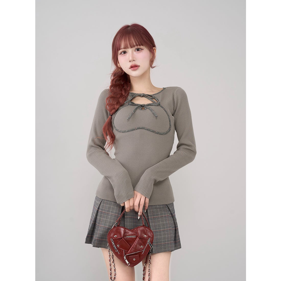 ダーリッチ Darich ポイントチェックニットミニワンピース （グレー