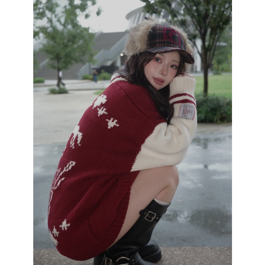 ダーリッチ Darich THE Social CLUBニットブルゾン （ボルドー