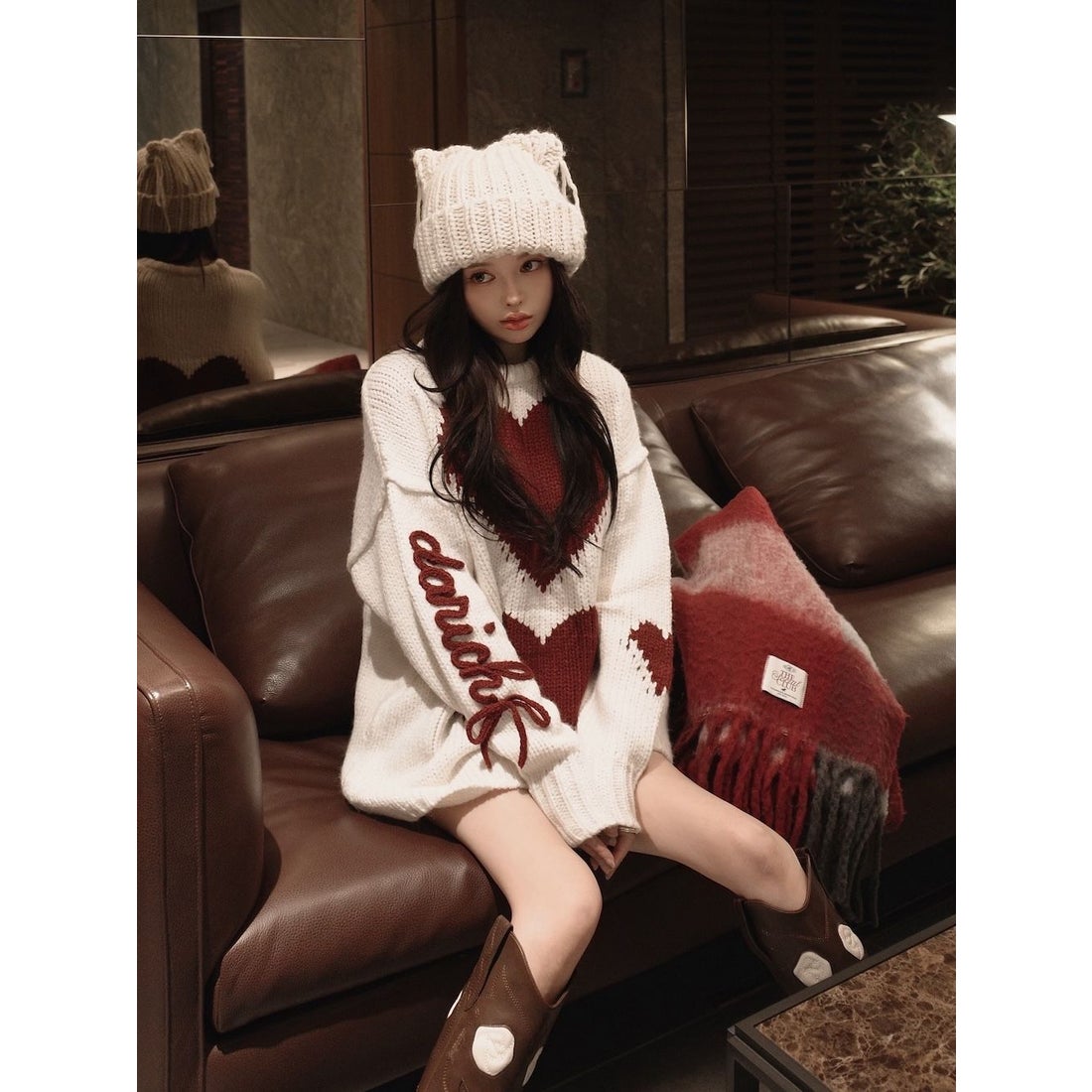 ダーリッチ Darich ハートロゴローゲージニットチュニック （グレー