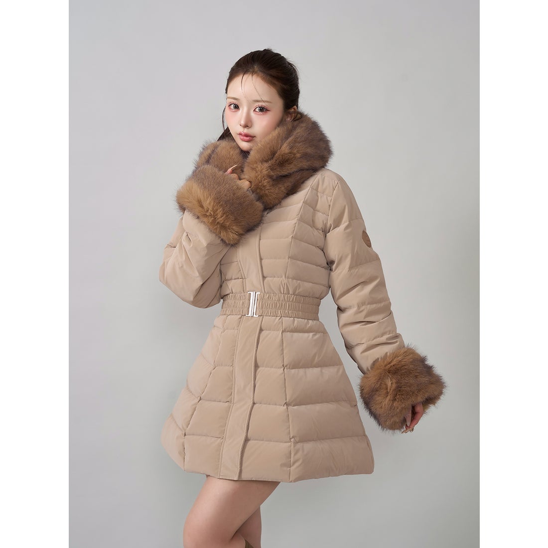 ダーリッチ Darich レディミディダウンコート （ベージュ） -靴