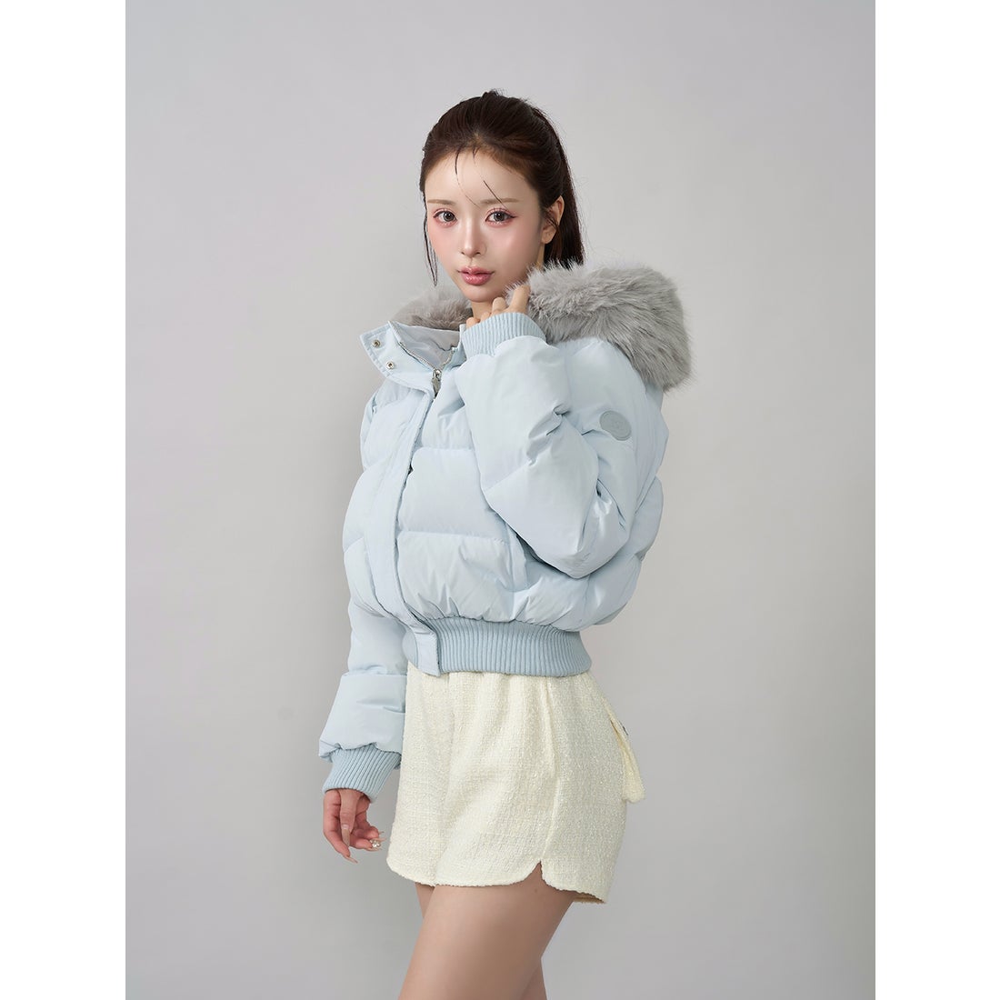 ダーリッチ Darich レディショートダウンジャケット （サックス） -靴