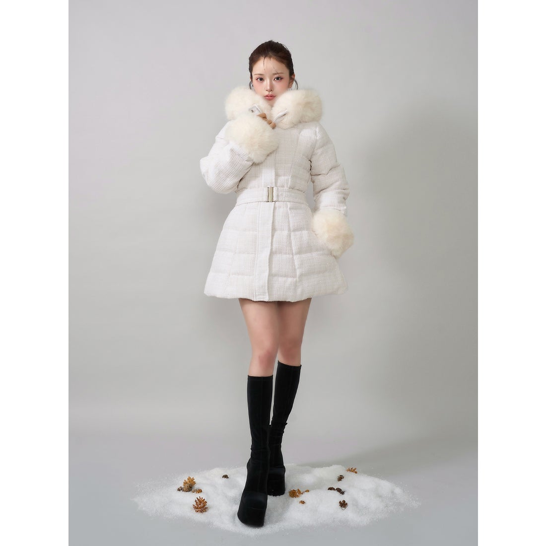 ダーリッチ Darich レディミディツイードダウンコート （ホワイト