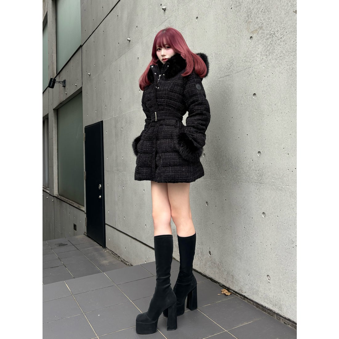 ダーリッチ Darich レディミディツイードダウンコート （ブラック