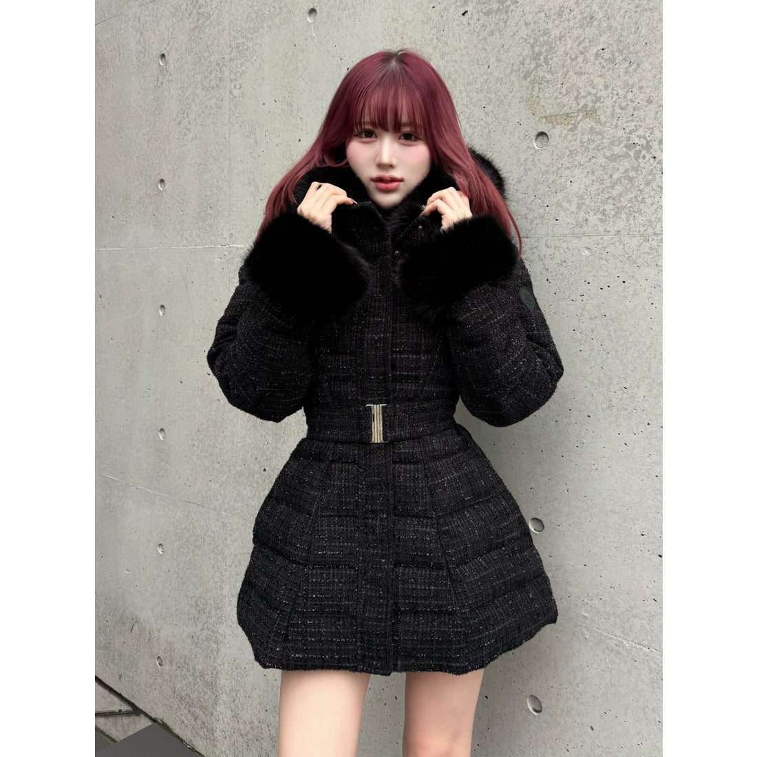 ダーリッチ Darich レディミディツイードダウンコート （ブラック