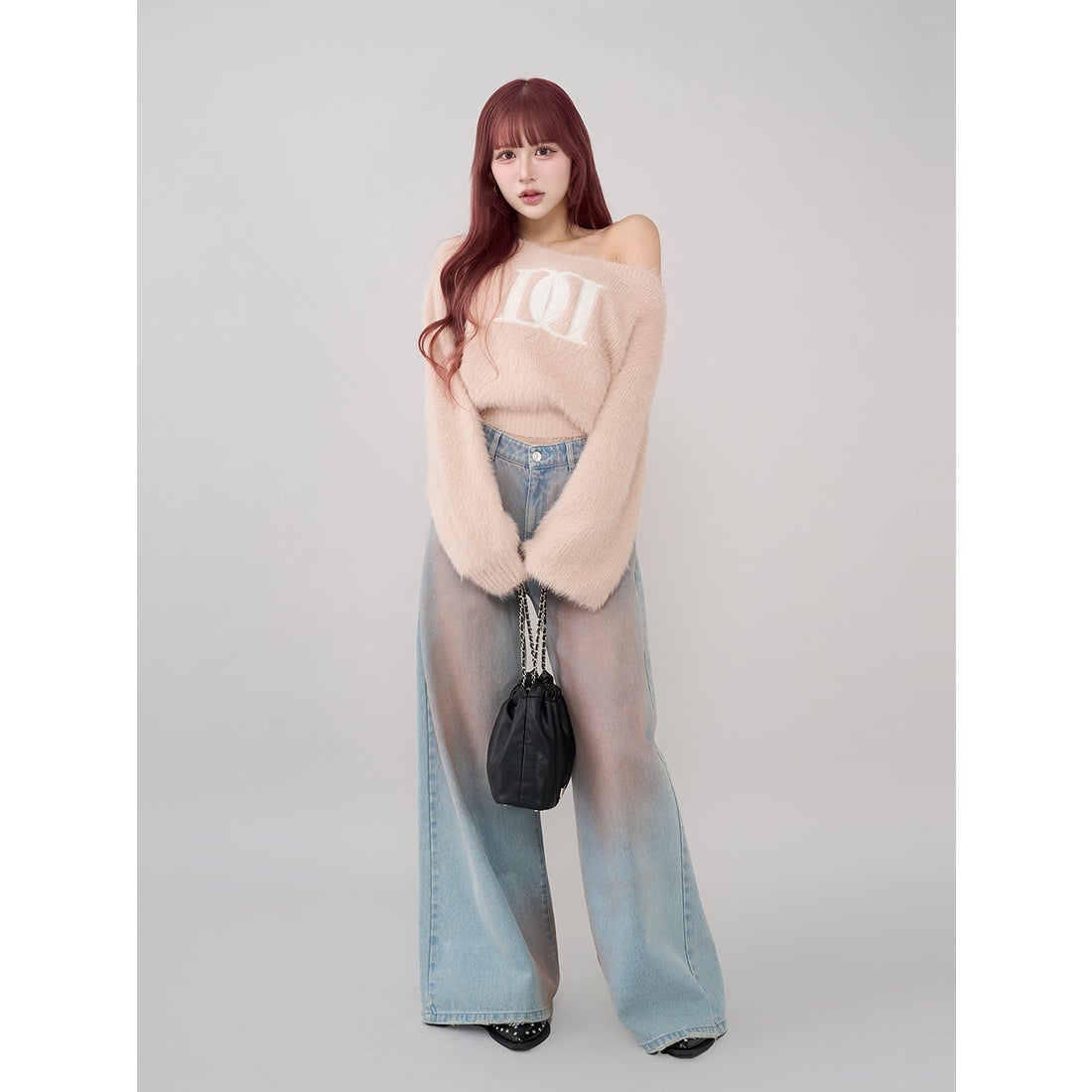 ダーリッチ Darich DDロゴワンショルニットトップス （ピンク