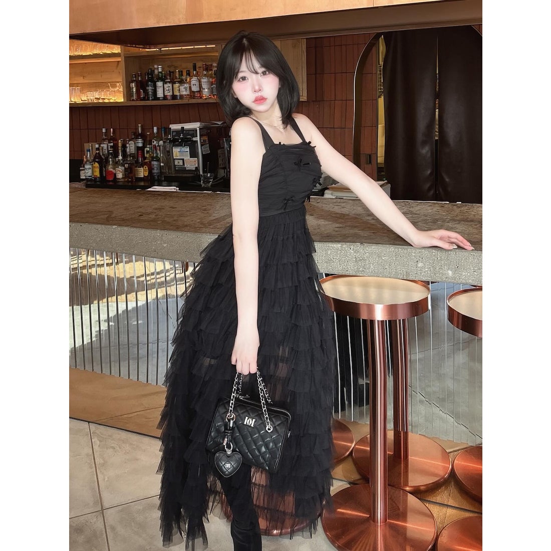 ダーリッチ Darich ベロアリボンチュールワンピース （ブラック