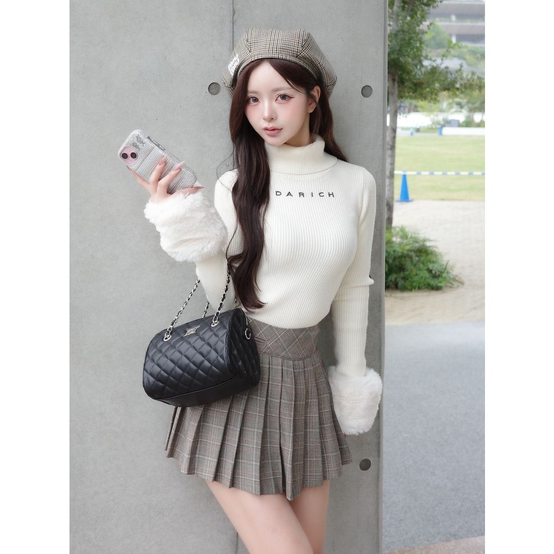 ダーリッチ Darich スムースファーリブニットトップス （アイボリー