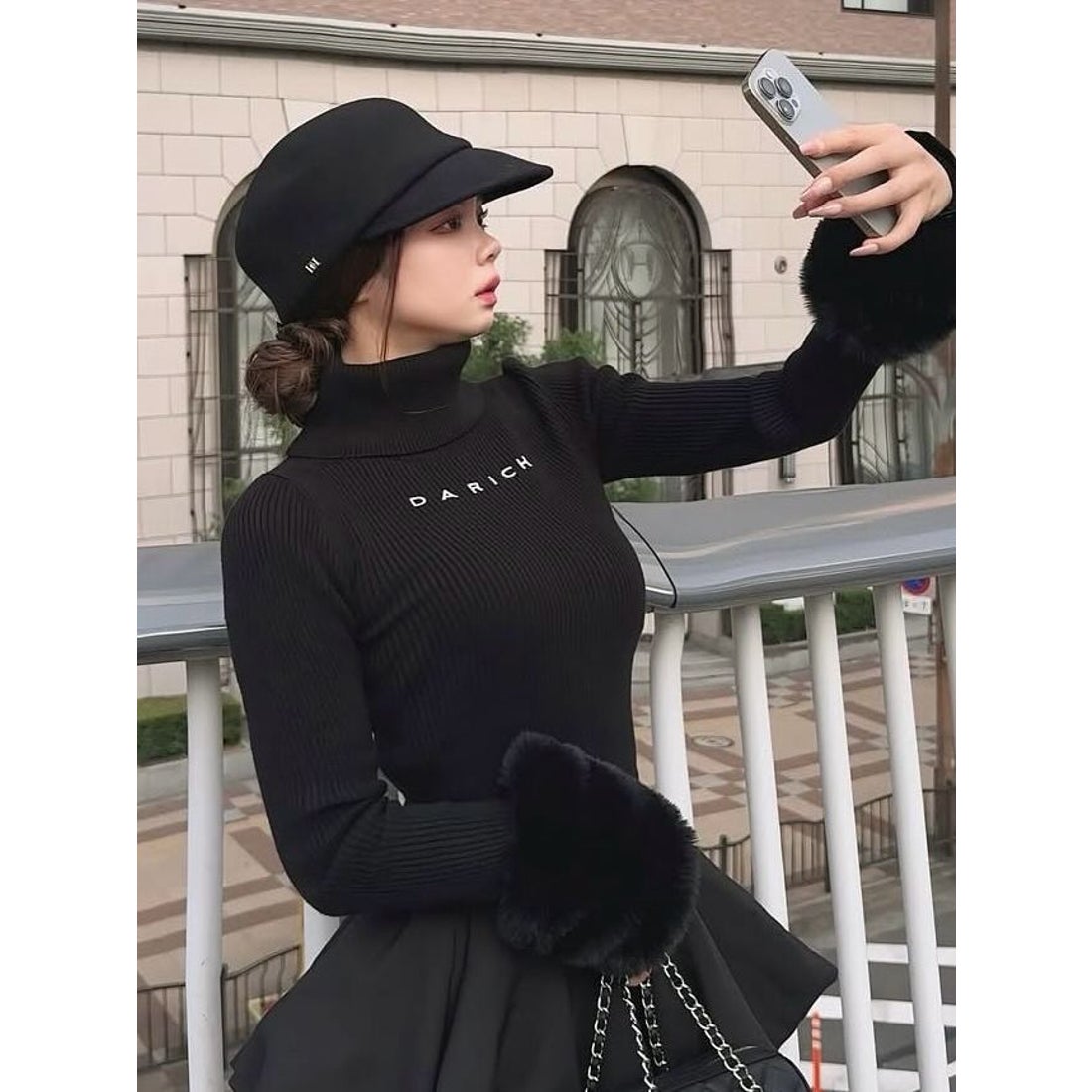 ダーリッチ Darich スムースファーリブニットトップス （ブラック