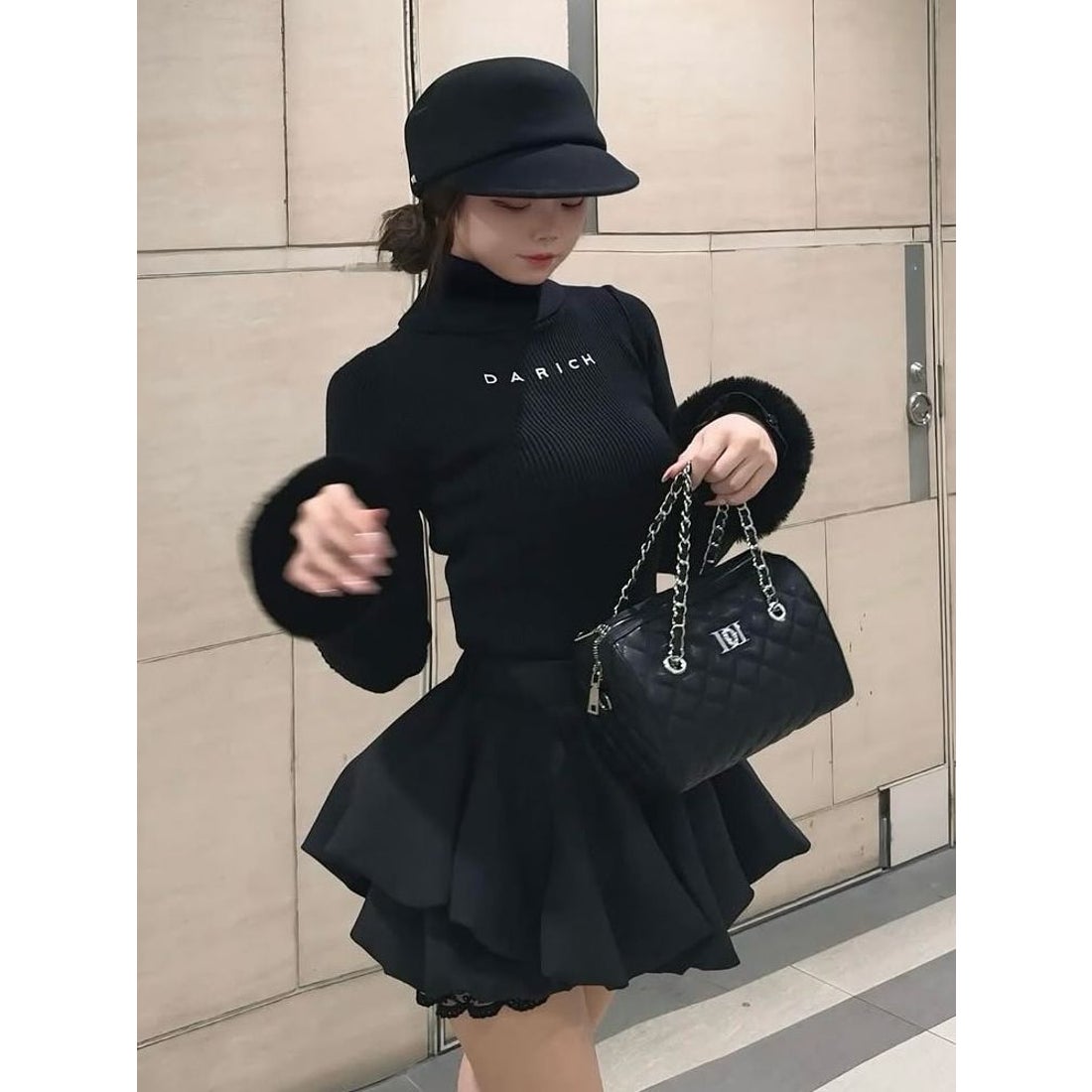 ダーリッチ Darich スムースファーリブニットトップス （ブラック